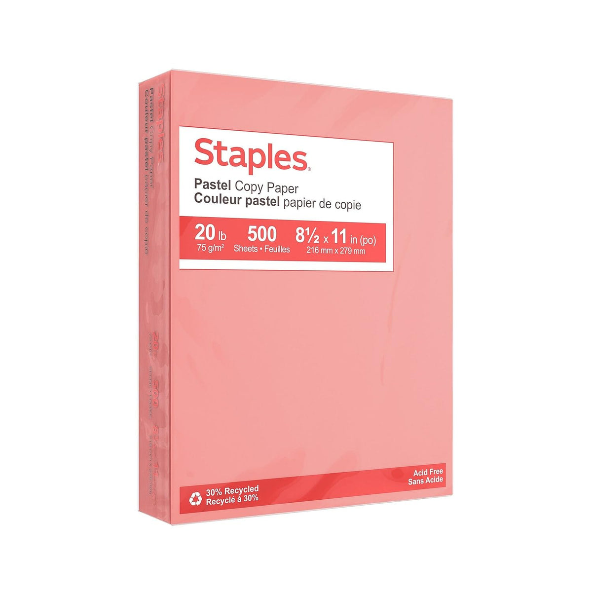 Staples Pastel Recycled Copy Paper, Cream, 20 lb., 8.5x11, 500 Sheets