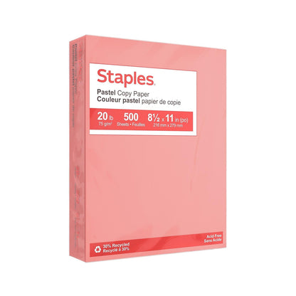 Staples Pastel Recycled Copy Paper, Cream, 20 lb., 8.5x11, 500 Sheets