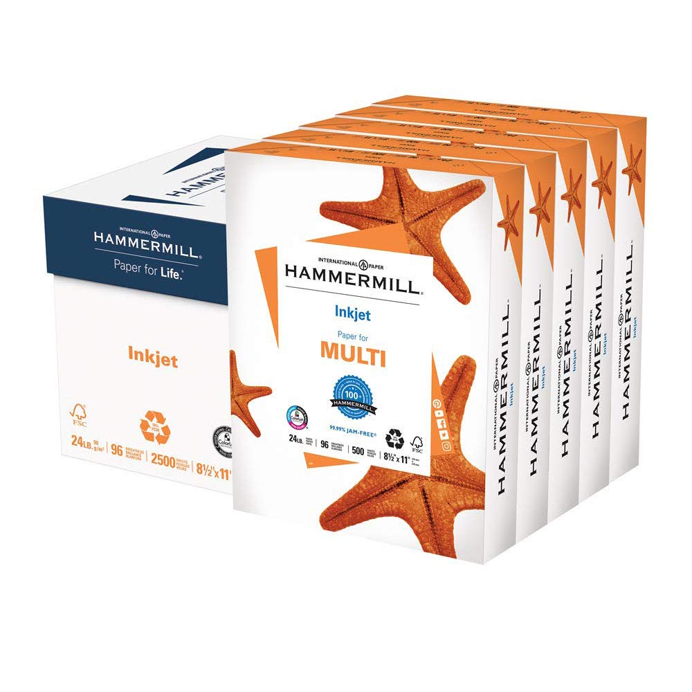 Hammermill Printer Paper, Premium Inkjet & Laser Paper 24 Lb, 8.5 x 11-5 Ream (2,500 Sheets) - 97 Bright, Made in the USA, 166140C