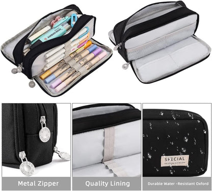 iSuperb Large Pencil Case 3 Compartments Pencil Pouch Big Capacity Pencil Bag for Kids Teen Girls Boys Student School Supplies Oxford Organizer Pen Bag Cosmetic Makeup Pouch