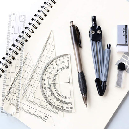 Math Geometry Kit Set 8 Pieces Student Supplies with Shatterproof Storage Box,Includes Rulers,Protractor,Compass,Pencil Lead Refills,Pencil,Eraser.for Students and Engineering Drawings
