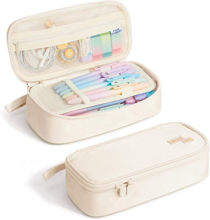 Four Candies Large Pencil Case, 5 Compartments Canvas Pen Organize