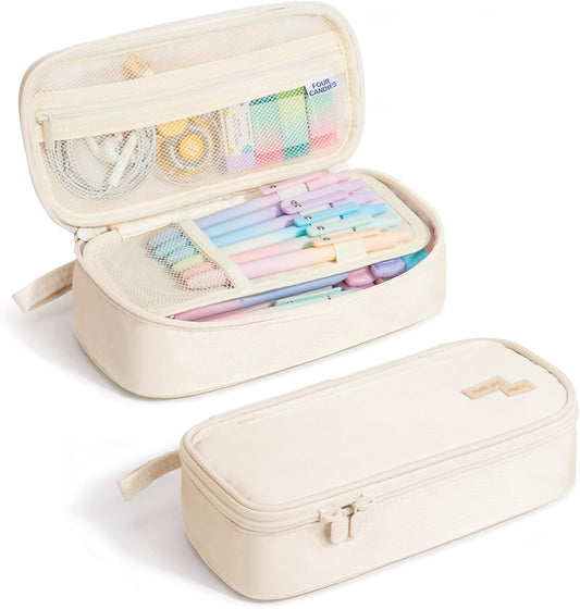 Four Candies Large Pencil Case, 5 Compartments Canvas Pen Organize