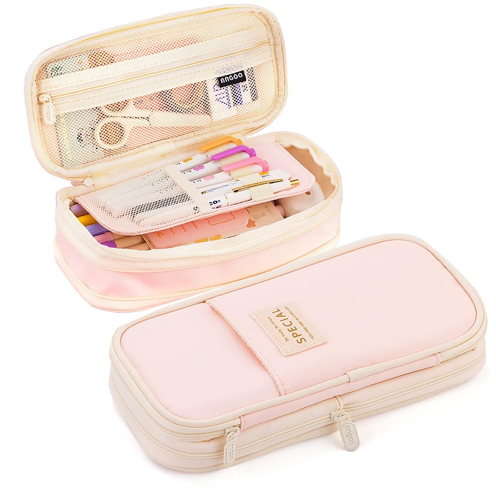 MAMUNU Expandable Pencil case with compartments, Large Capacity Pencil Cases Pencil Bag Pouch Office School, Portable Pencil Case Large School Stationery Organizer, Makeup Cosmetic Bag, Pink
