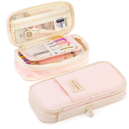 MAMUNU Expandable Pencil case with compartments, Large Capacity Pencil Cases Pencil Bag Pouch Office School, Portable Pencil Case Large School Stationery Organizer, Makeup Cosmetic Bag, Pink