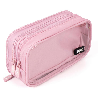ZIPIT Half & Half Pencil Case, 3-Compartment Aesthetic Zipper Pouch, Grey