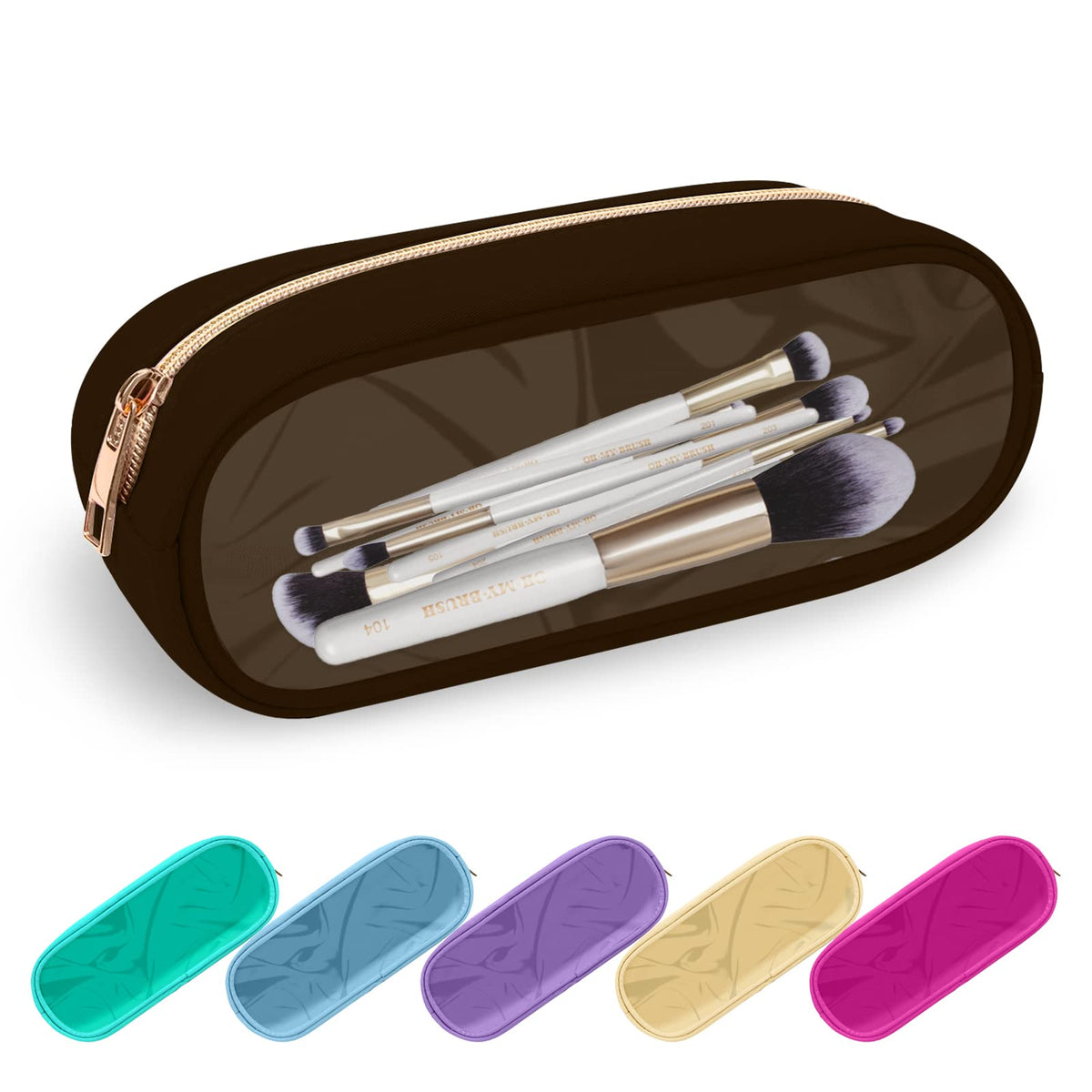UIXIZQ Waterproof Small Pencil Case Makeup Bag for Purse,Cute Pencil Pouch Preppy Nylon Makeup Brush Holder with Zipper,Girls Portable Storage Case Small Pen Bag for Office(Slim-Black)