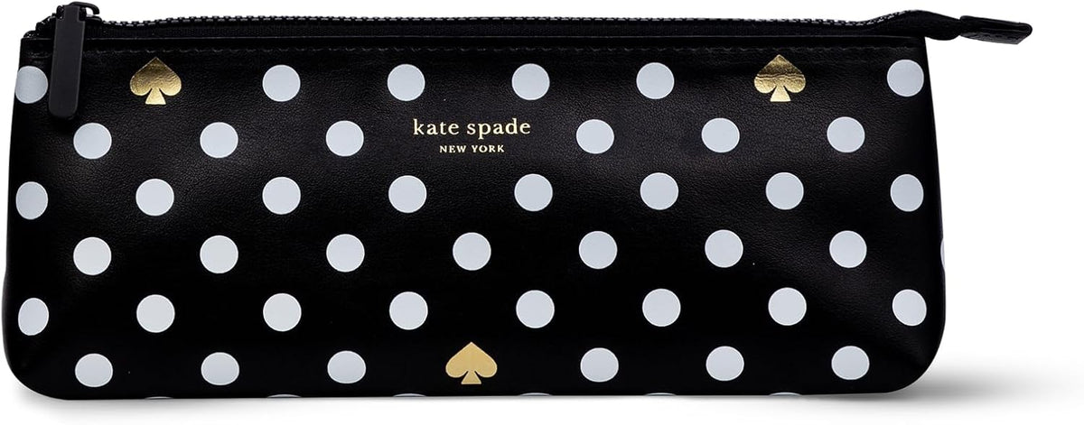 kate spade new york Pen and Pencil Case with Office Supplies, Zip Pouch Includes 2 Pencils, Sharpener, Eraser, and Ruler, Polka Dots (black/white)