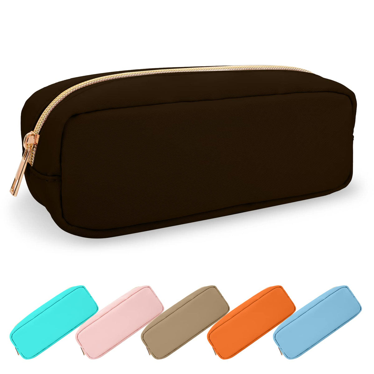 UIXIZQ Waterproof Small Pencil Case Makeup Bag for Purse,Cute Pencil Pouch Preppy Nylon Makeup Brush Holder with Zipper,Girls Portable Storage Case Small Pen Bag for Office(Slim-Black)