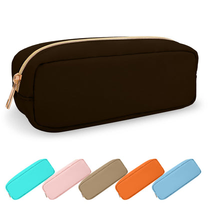 UIXIZQ Waterproof Small Pencil Case Makeup Bag for Purse,Cute Pencil Pouch Preppy Nylon Makeup Brush Holder with Zipper,Girls Portable Storage Case Small Pen Bag for Office(Slim-Black)