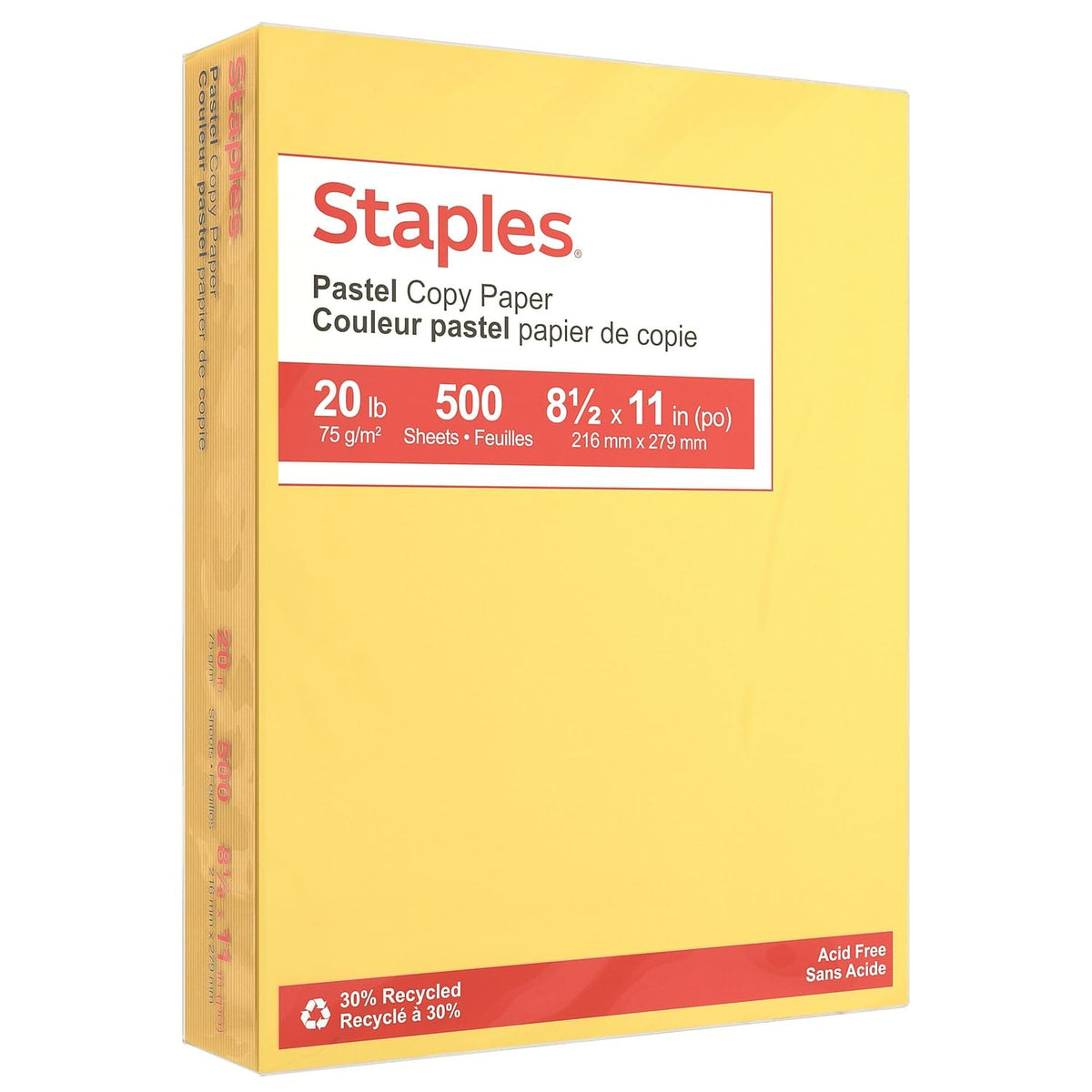 Staples Pastel Recycled Copy Paper, Cream, 20 lb., 8.5x11, 500 Sheets