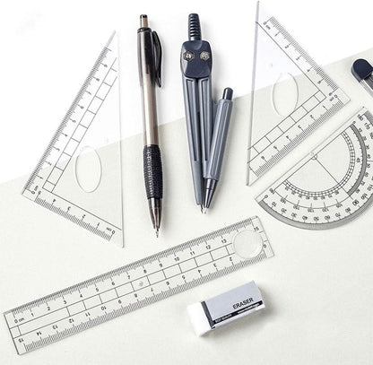 Math Geometry Kit Set 8 Pieces Student Supplies with Shatterproof Storage Box,Includes Rulers,Protractor,Compass,Pencil Lead Refills,Pencil,Eraser.for Students and Engineering Drawings