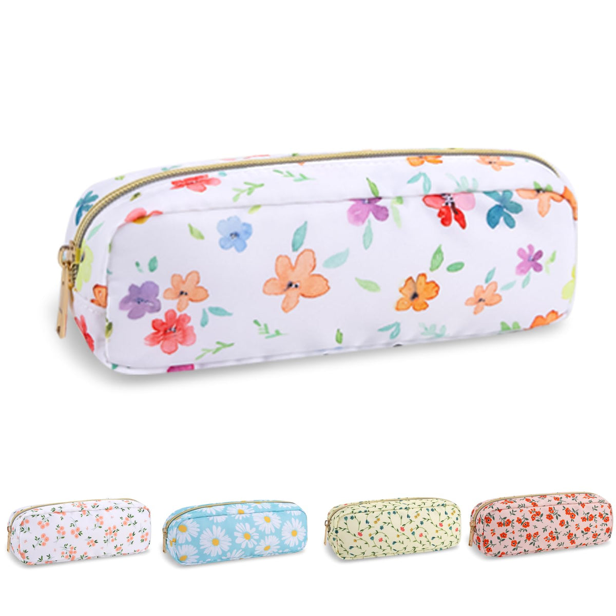 UIXIZQ Waterproof Small Pencil Case Makeup Bag for Purse,Cute Pencil Pouch Preppy Nylon Makeup Brush Holder with Zipper,Girls Portable Storage Case Small Pen Bag for Office(Slim-Black)