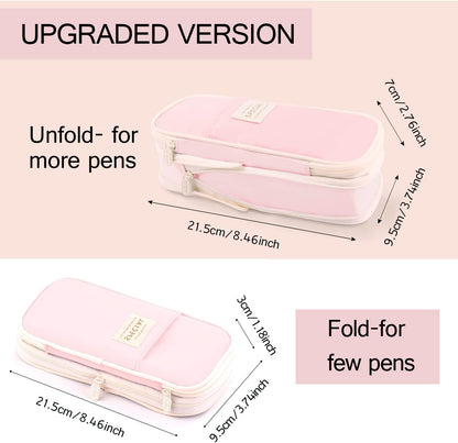 MAMUNU Expandable Pencil case with compartments, Large Capacity Pencil Cases Pencil Bag Pouch Office School, Portable Pencil Case Large School Stationery Organizer, Makeup Cosmetic Bag, Pink