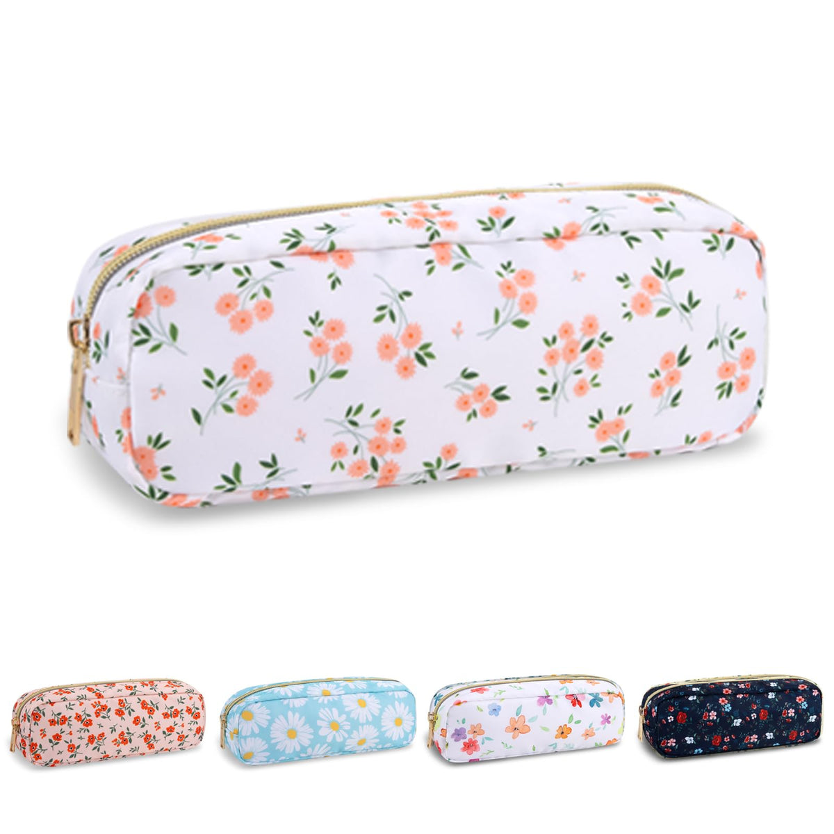 UIXIZQ Waterproof Small Pencil Case Makeup Bag for Purse,Cute Pencil Pouch Preppy Nylon Makeup Brush Holder with Zipper,Girls Portable Storage Case Small Pen Bag for Office(Slim-Black)
