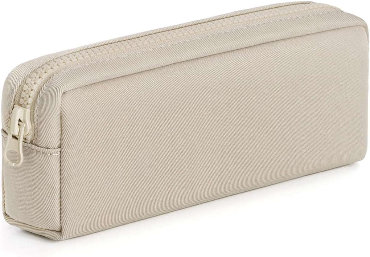 Big Capacity Pencil Case, Pure Color Pen Pouch with Zipper Stationary Storage Bag for Adult Students Officers, Cream White