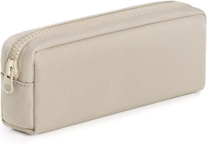 Big Capacity Pencil Case, Pure Color Pen Pouch with Zipper Stationary Storage Bag for Adult Students Officers, Cream White