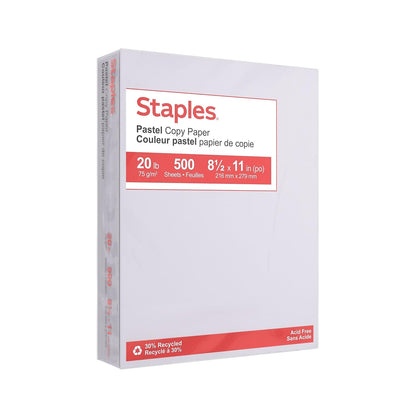 Staples Pastel Recycled Copy Paper, Cream, 20 lb., 8.5x11, 500 Sheets