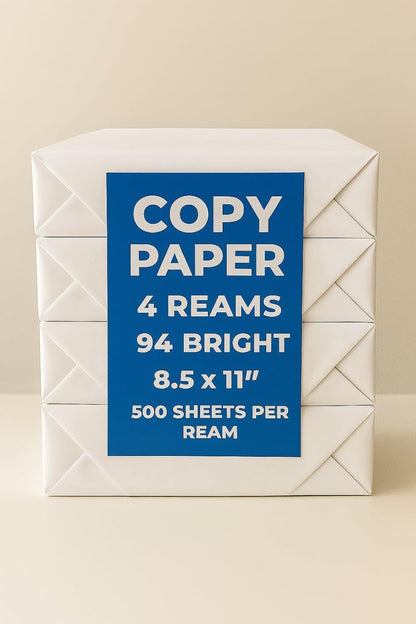 Copy Paper – 4 Reams, 500 Sheets Each, 94 Bright, 8.5 x 11" – Multipurpose Printer Paper for Home, Office, School – Jam-Free, Acid-Free, High Performance