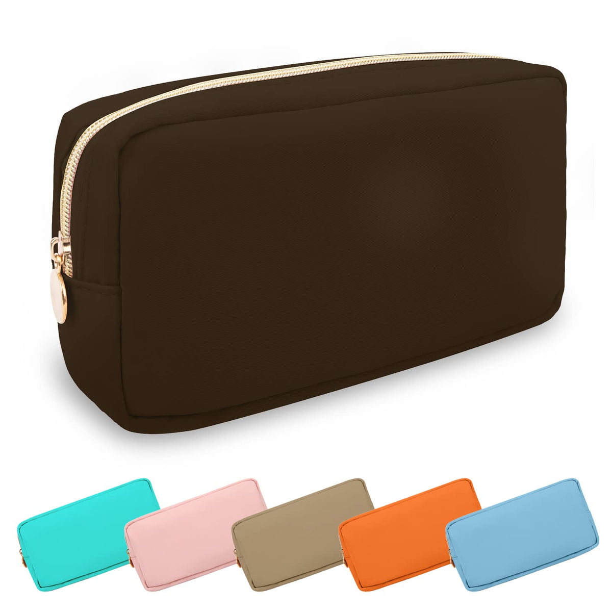 UIXIZQ Waterproof Small Pencil Case Makeup Bag for Purse,Cute Pencil Pouch Preppy Nylon Makeup Brush Holder with Zipper,Girls Portable Storage Case Small Pen Bag for Office(Slim-Black)