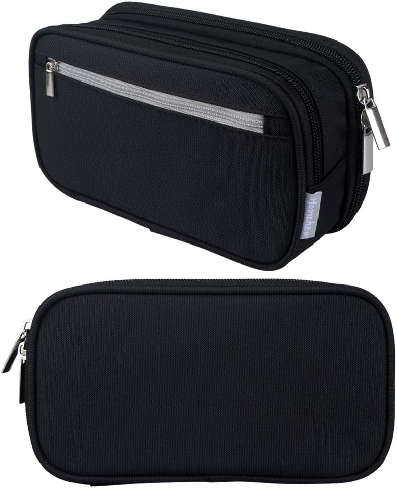 Large Capacity Pencil Case Big Storage Pencil Bag Pouch 3 Multifunctional Compartment Pen Marker Cases Holder Portable Office Stationery Organizer Supplies Makeup Bag, Black