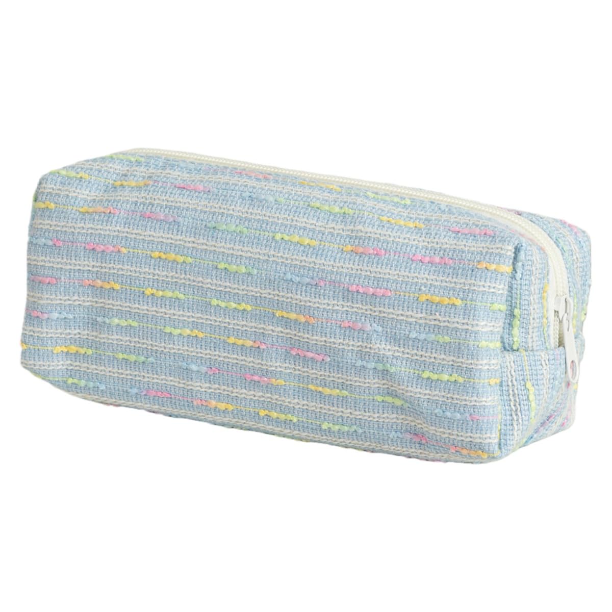 Seersucker Striped Pencil Bag, Large Capacity Stationery Pouch