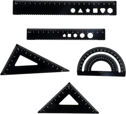 Ruler and Protractor Set, 5PCS Protractor Set, Aluminum Alloy
