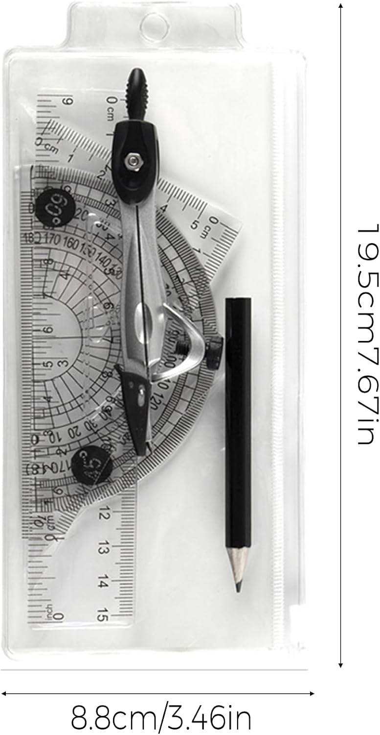 Protractor and Compass Set with Rulers,Compass Geometry Drawing Tool Set