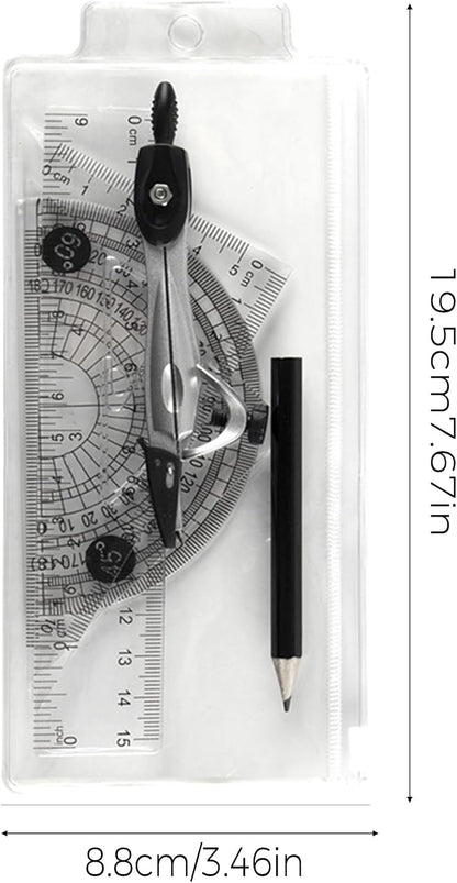Protractor and Compass Set with Rulers,Compass Geometry Drawing Tool Set
