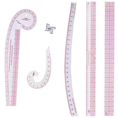 Fashion Clear Metric Sewing Ruler Set,French Curve Pattern Rulers for Beginners, Tailors, Designers, Quilting, Embroidery, Cross Stitch, Crochet, Knitting 9pcs (9-Piece Set)