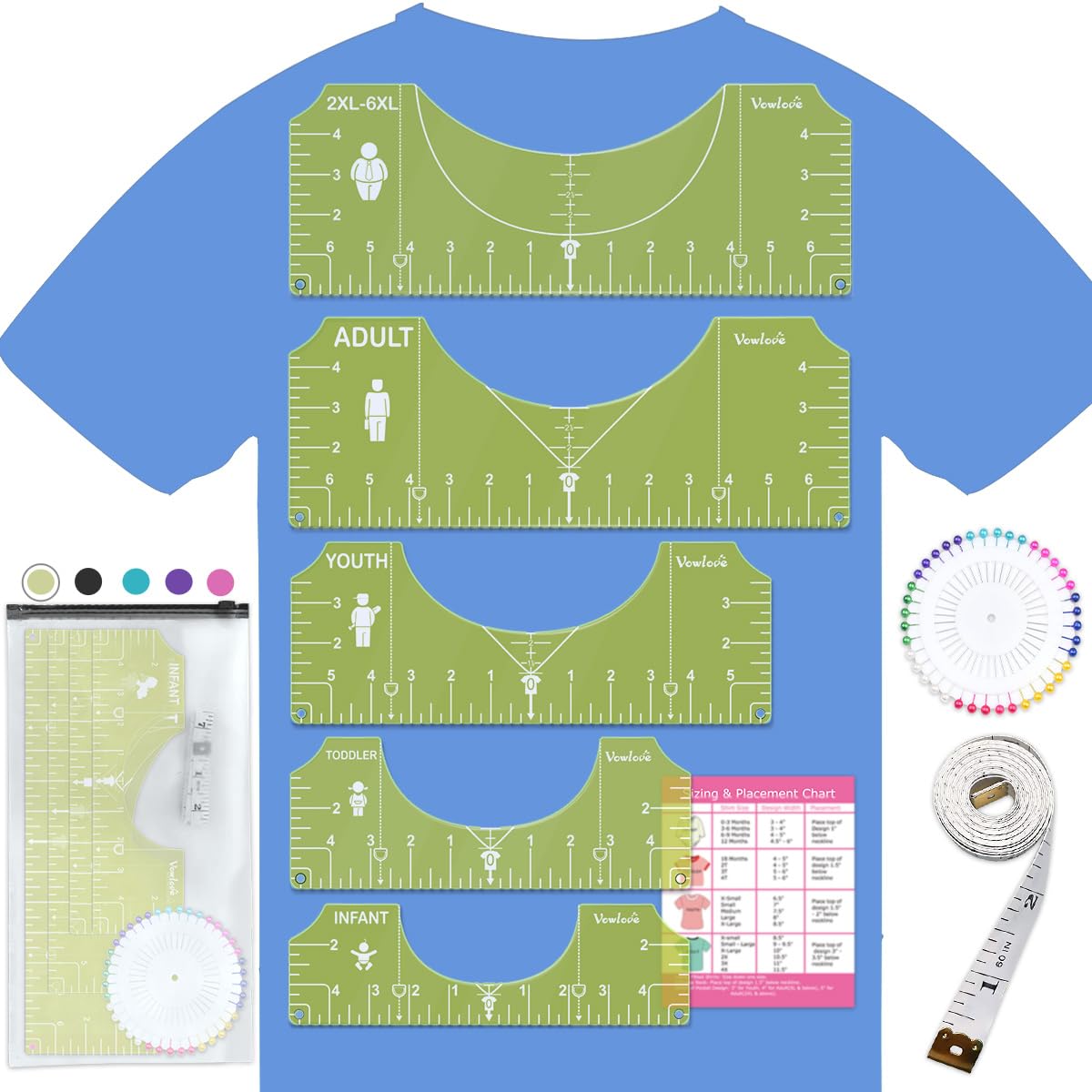 Vowlove T-Shirt Ruler for Precise Vinyl Alignment, Heat Press Guide Tool