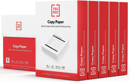 TRU RED Copy Paper, 8.5x11 Inch, 92 Brightness, 20 lb., 500 Sheets/Ream