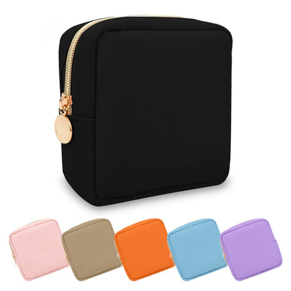 UIXIZQ Waterproof Small Pencil Case Makeup Bag for Purse,Cute Pencil Pouch Preppy Nylon Makeup Brush Holder with Zipper,Girls Portable Storage Case Small Pen Bag for Office(Slim-Black)