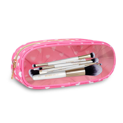 UIXIZQ Waterproof Small Pencil Case Makeup Bag for Purse,Cute Pencil Pouch Preppy Nylon Makeup Brush Holder with Zipper,Girls Portable Storage Case Small Pen Bag for Office(Slim-Black)