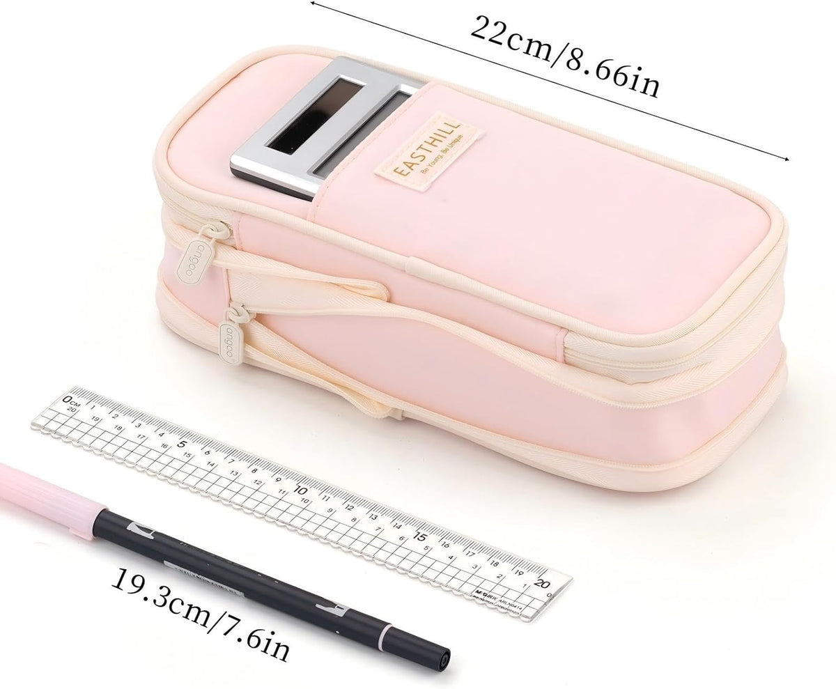 EASTHILL Big Capacity Pencil Case Large Pencil Pouch Stationery Pen Bag for Teen Girls-Pink