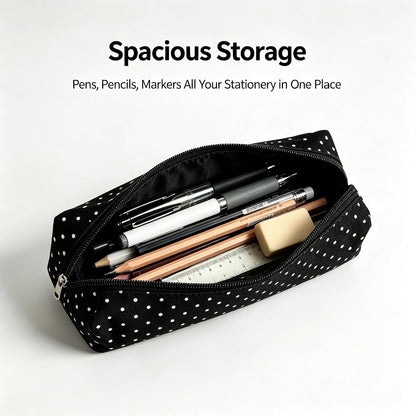 Pencil Case Aesthetic Pencil Pouch for Women Pencil Case Small, Y2K Large Capacity Pencils Case for Women, Pencil Pouch Aesthetic (Black polka dots)