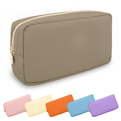UIXIZQ Waterproof Small Pencil Case Makeup Bag for Purse,Cute Pencil Pouch Preppy Nylon Makeup Brush Holder with Zipper,Girls Portable Storage Case Small Pen Bag for Office(Slim-Black)