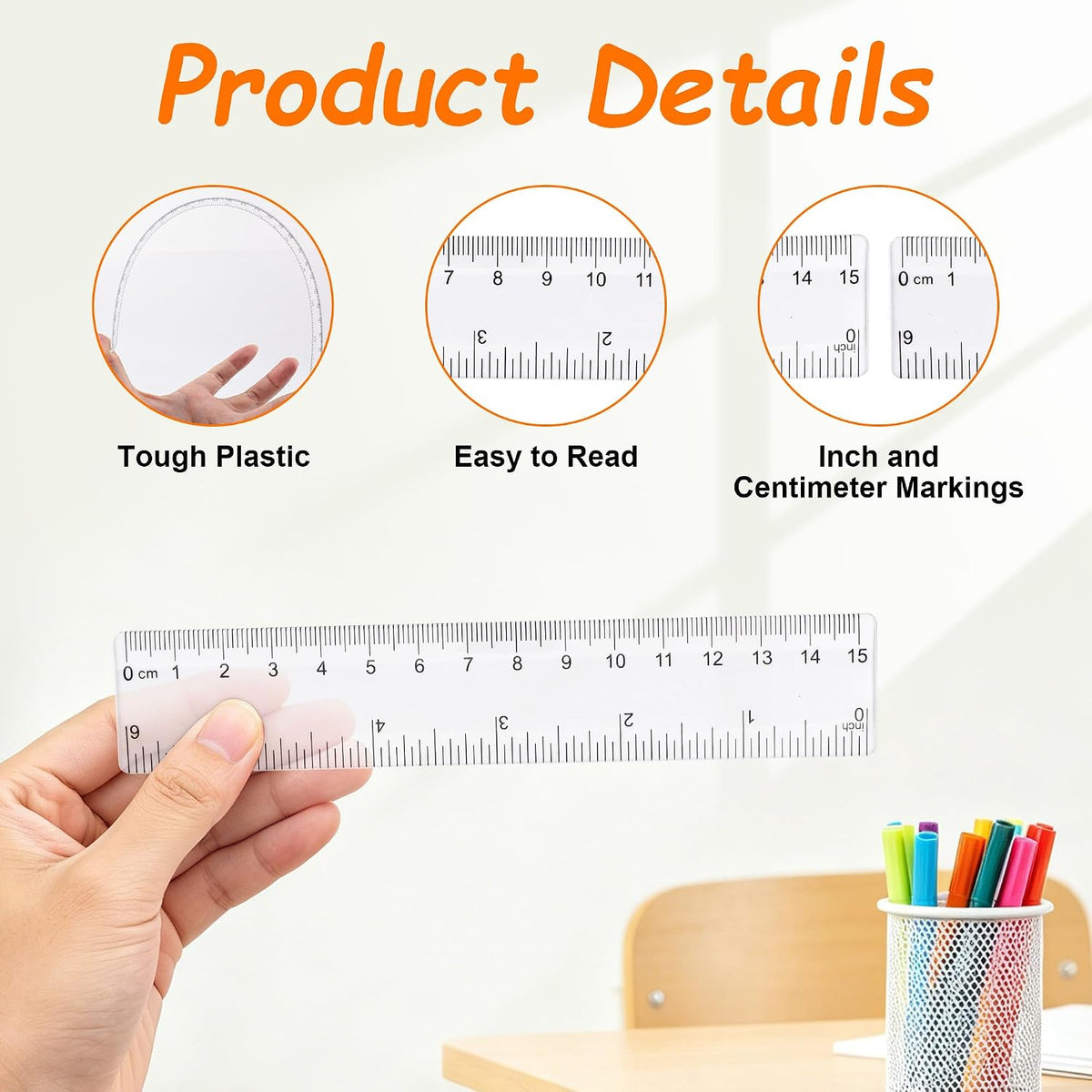 Plastic Clear Ruler Math Set - 6'' 12'' Transparent Straight Ruler, 4'' 6'' Protractor, 30/60 & 45/90 Triangle Ruler, Geometry Math Measuring Tool for School Office Drawing Teachers Kids Supplies