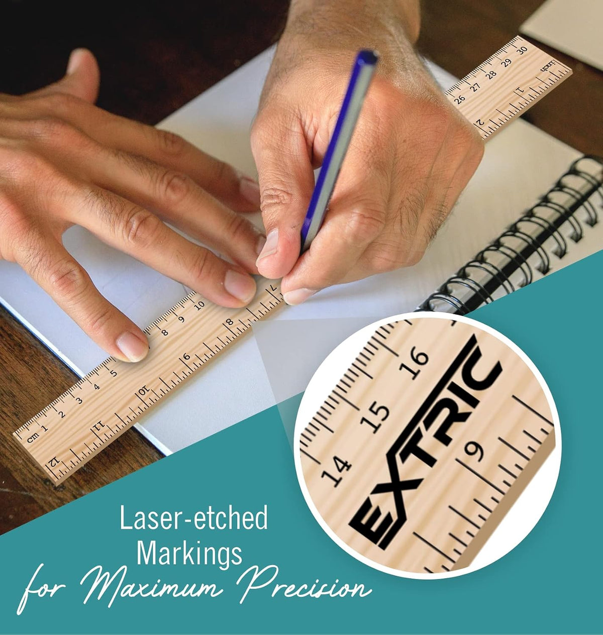EXTRIC Rulers 12 Inch Bulk for Classroom 25 PK Wooden Ruler for Kids