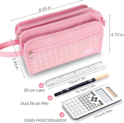 Sooez Big Pencil Case, Pencil Pouch, Pencil Bag, Pencil Box, Purple & Plaid
