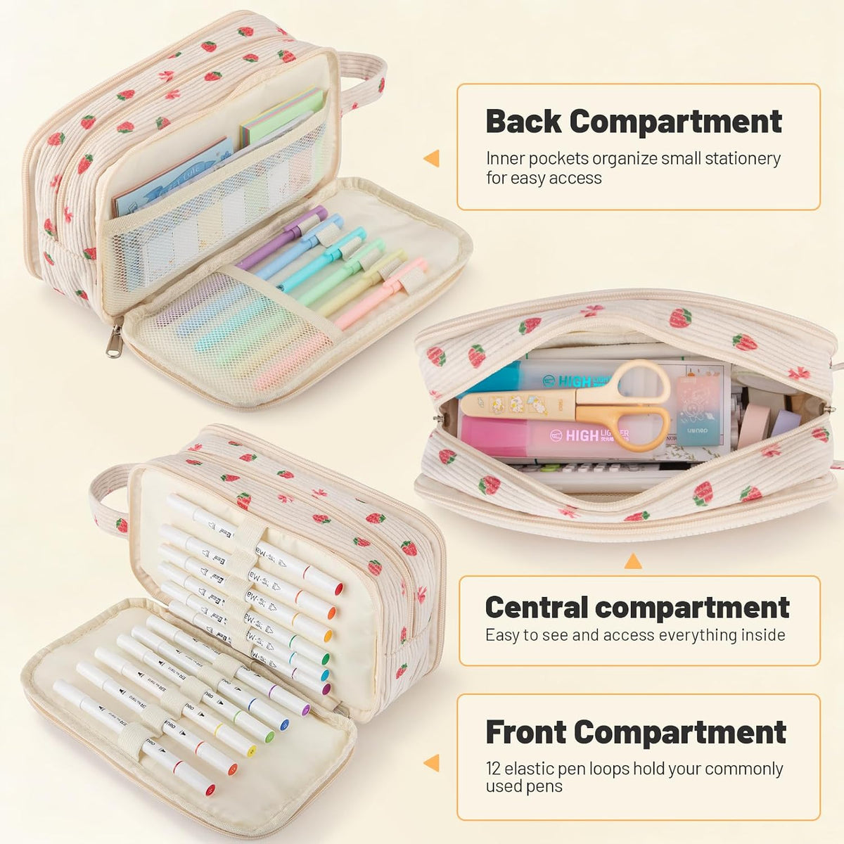 Cute Big Pencil Case Pouch Bag Strawberry for Teen Girls Boy Gift
