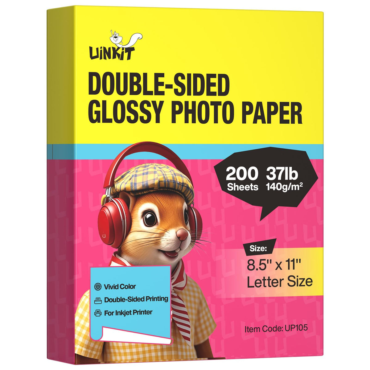 Uinkit Double-Sided Glossy Photo Paper, 8.5 x 11, 100 Sheets, 140gsm
