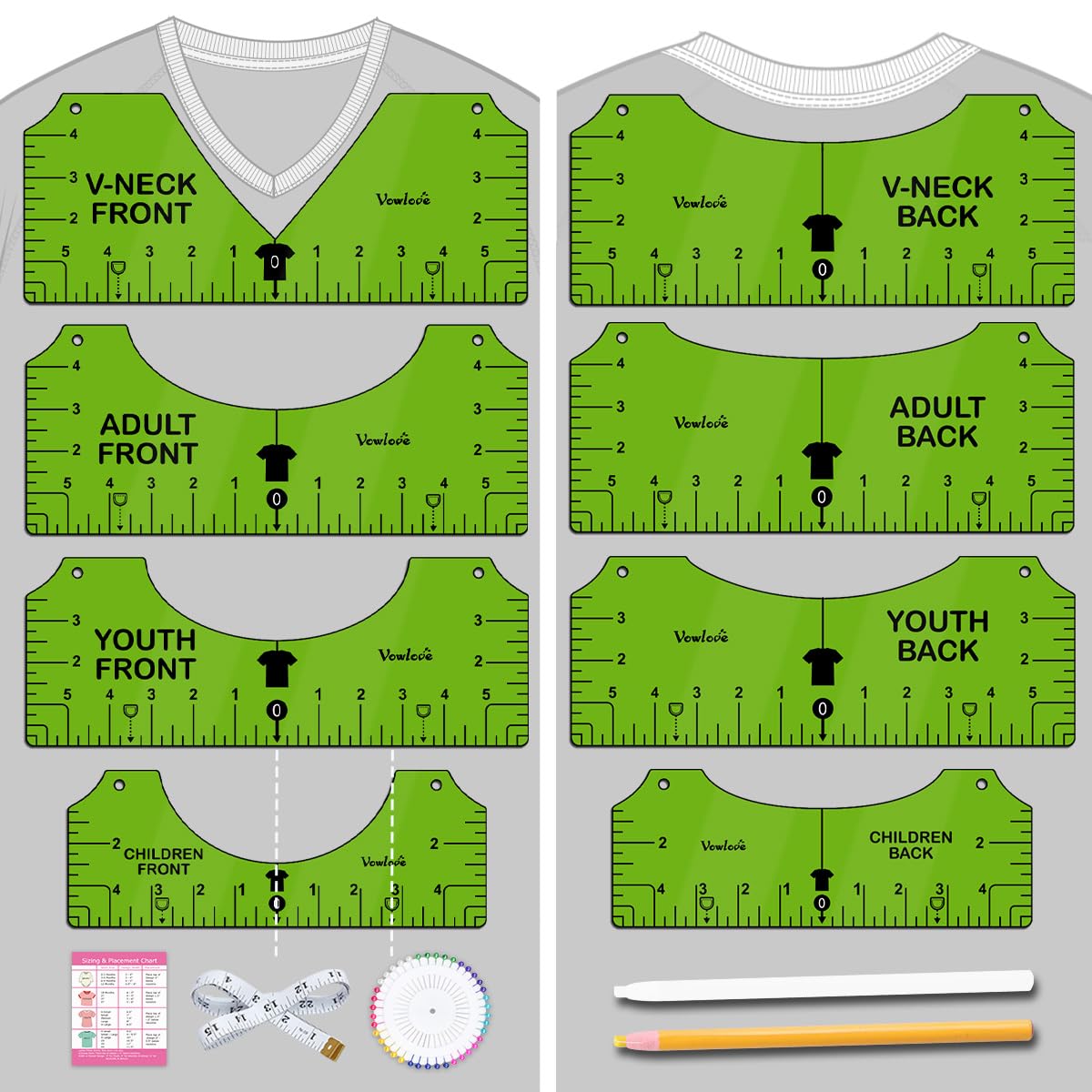Vowlove T-Shirt Ruler for Precise Vinyl Alignment, Heat Press Guide Tool