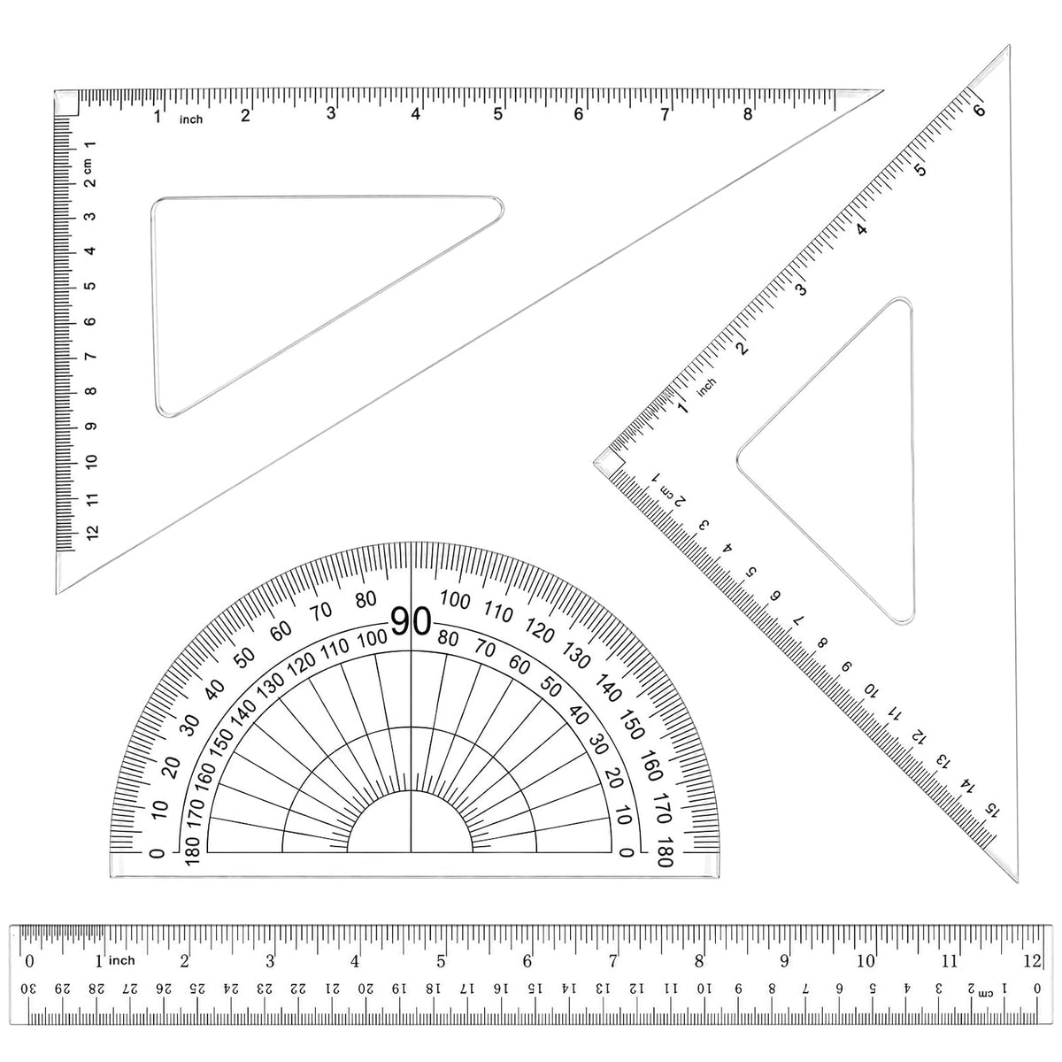Coopay 4 Pcs Math Geometry Tool Set, Acrylic Drawing Tool, Clear