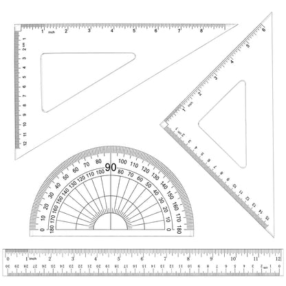 Coopay 4 Pcs Math Geometry Tool Set, Acrylic Drawing Tool, Clear