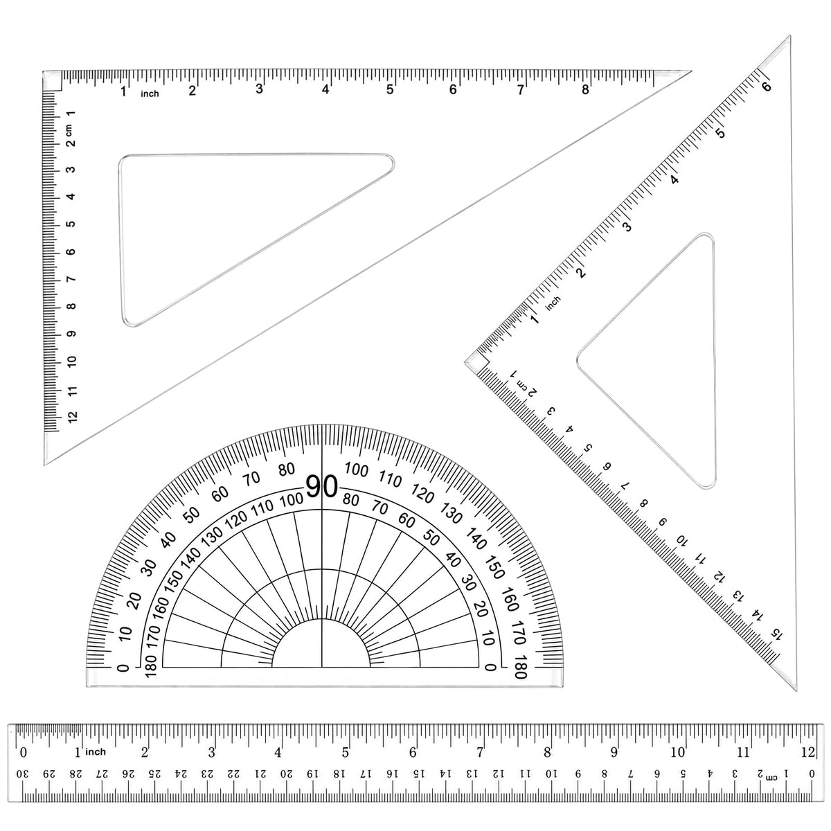 Coopay 4 Pcs Math Geometry Tool Set, Acrylic Drawing Tool, Clear
