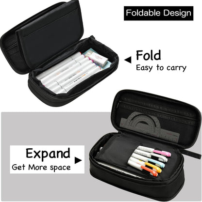 YOKUMA Foldable Pencil Case Pouch Bag for Boys Teens Big Capacity Box,Black