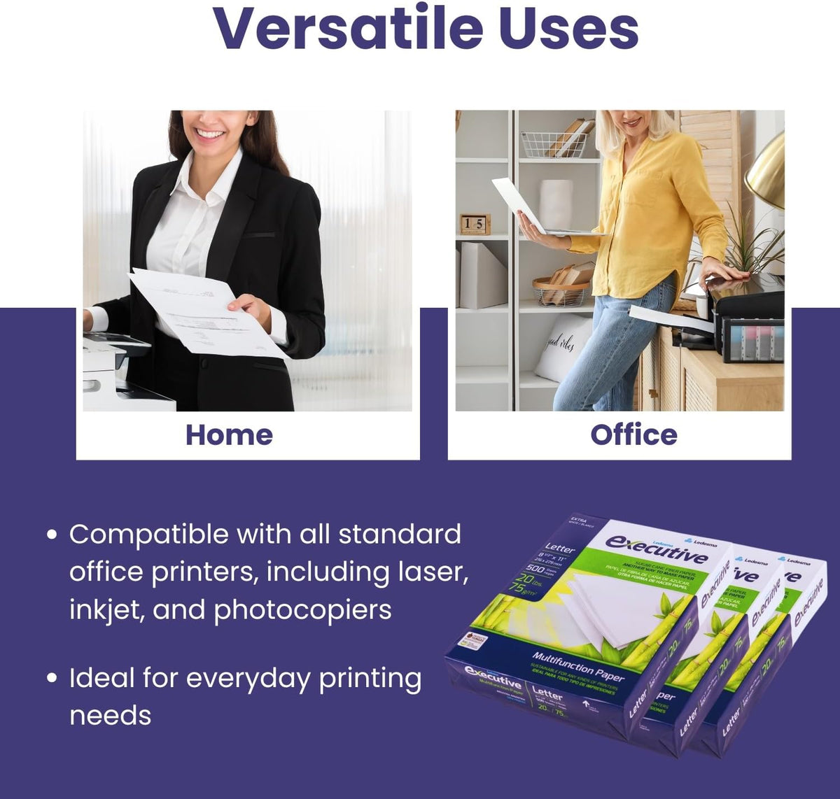 Sugarcane Fiber Copy Printer Paper - Size 8.5” x 11”, 20lb, Multipurpose, 92 Bright White Paper, Sustainable Solution, Ideal for All Office & Photocopy Printers & Designs (3 Reams - 1500 Sheets)