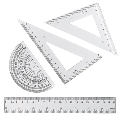 4 Pcs Math Geometry Set, Transparent Plastic Geometry Kit Includes Protractor, Straight Ruler, Triangle Ruler, Clear Measuring Tools, Drafting Ruler for School and Office Supplies