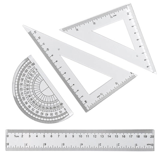 4 Pcs Math Geometry Set, Transparent Plastic Geometry Kit Includes Protractor, Straight Ruler, Triangle Ruler, Clear Measuring Tools, Drafting Ruler for School and Office Supplies